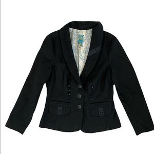 Burning Torch Anthropologie Shabby Chic Black Three Button Blazer Jacket Size S
